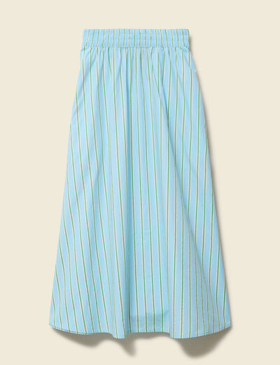 Jupe longue &eacute;vas&eacute;e en coton bleu ciel femme