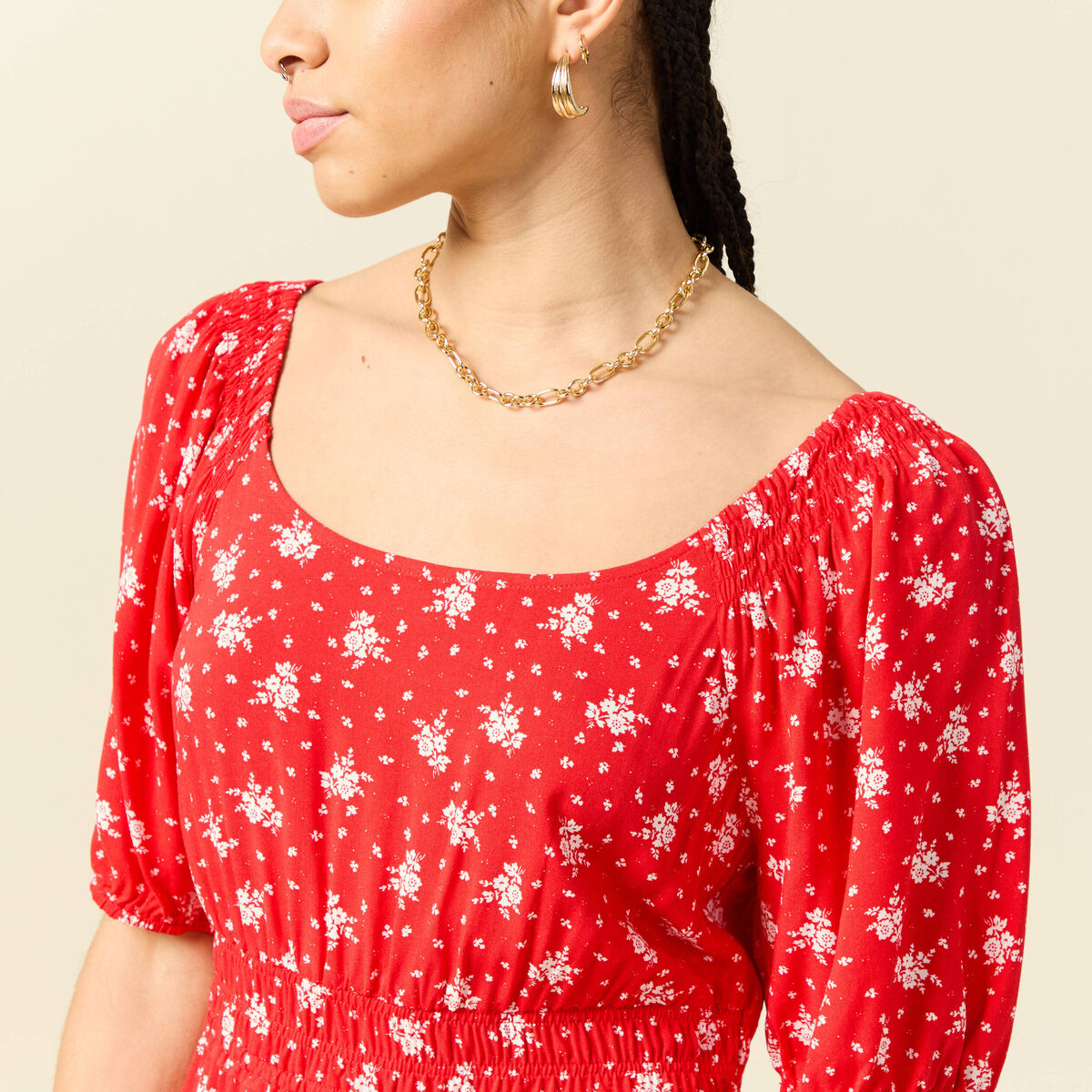 Robe longue &eacute;vas&eacute;e manches courtes rouge femme