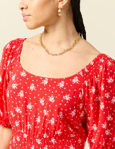 Robe longue &eacute;vas&eacute;e manches courtes rouge femme