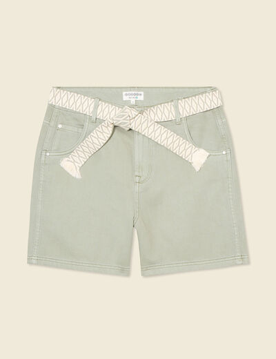 Short boyfriend ceinturé jean vert kaki femme