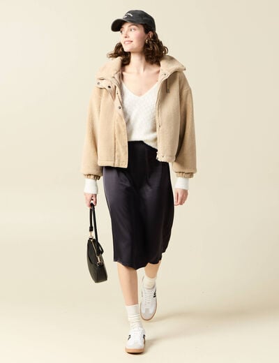 Pull manches longues r&eacute;versible ecru femme
