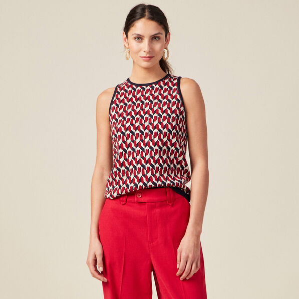 Pull débardeur dos ouvert bleu marine femme