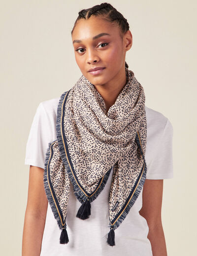 Foulard à franges bleu marine femme