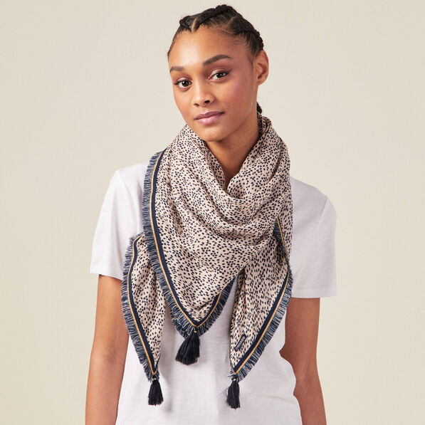 Foulard à franges bleu marine femme