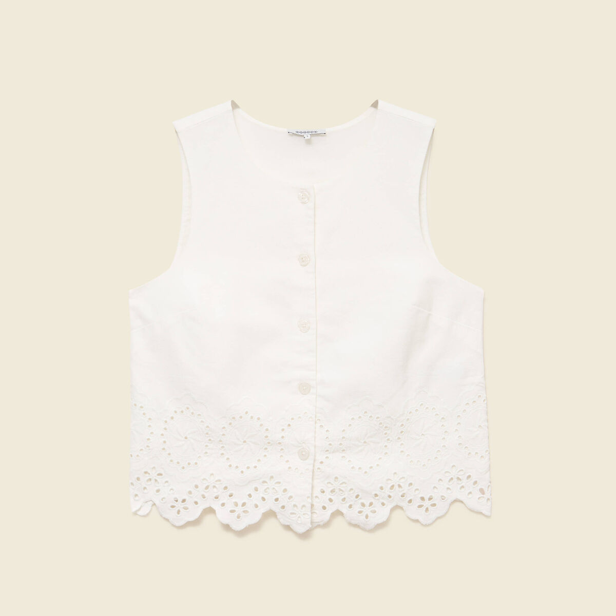 Gilet sans manches col rond ecru femme