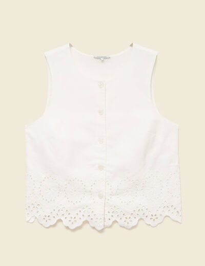 Gilet sans manches col rond ecru femme