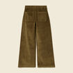Pantalon large taille haute en velours vert kaki femme
