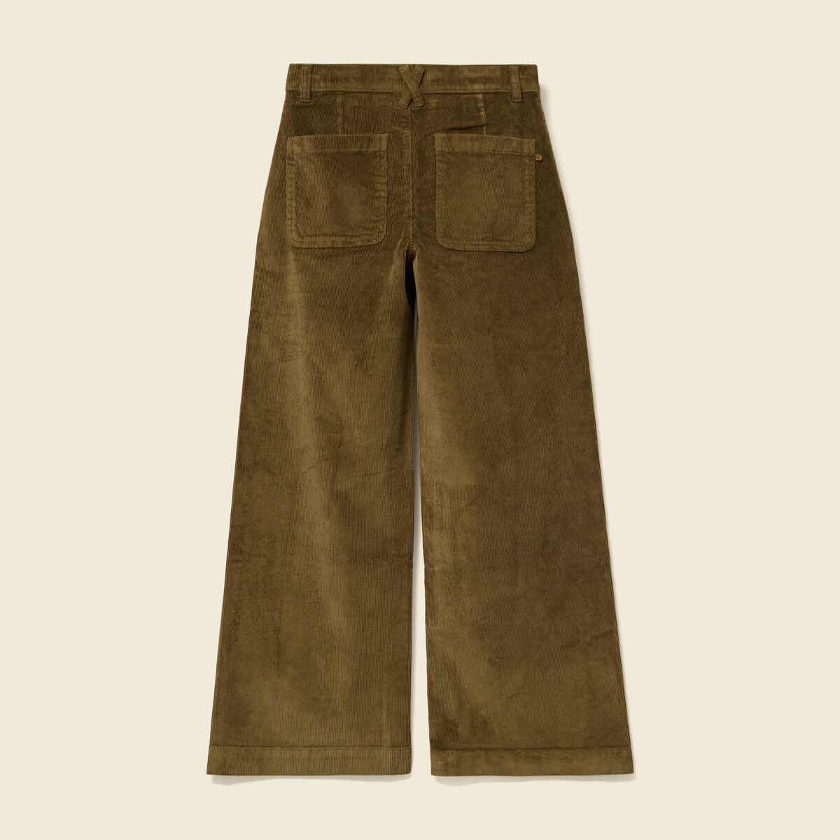 Pantalon large taille haute en velours vert kaki femme