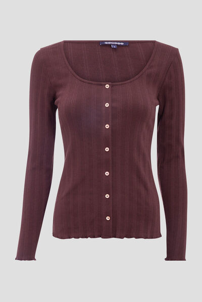 T-shirt manches longues marron foncé femme
