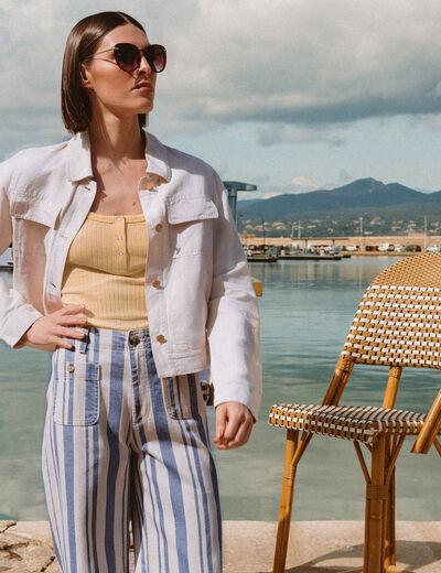 Veste courte boutonn&eacute;e ecru femme