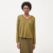 Pull droit col v manches longues vert kaki femme