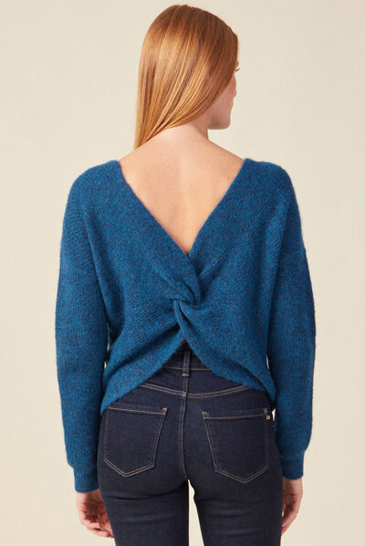 Pull manches longues bleu canard femme