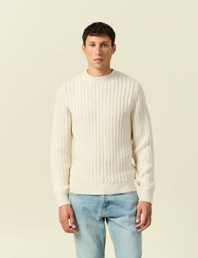 Pull col rond manches longues ecru homme