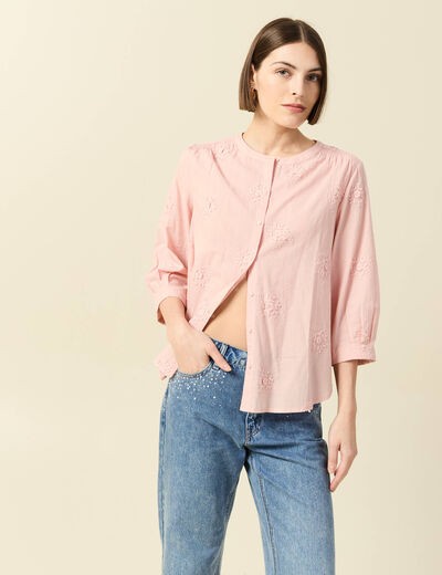 Chemise en coton manches 3/4 rose clair femme