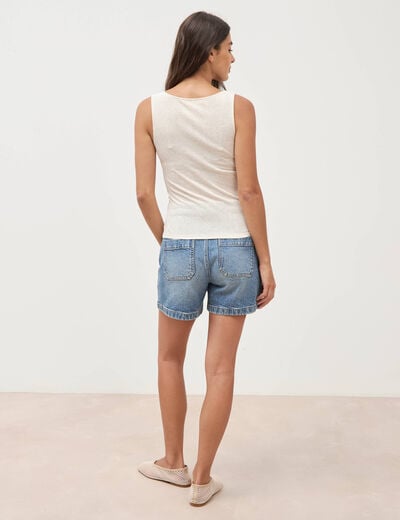 D&eacute;bardeur cintr&eacute; col bateau beige femme