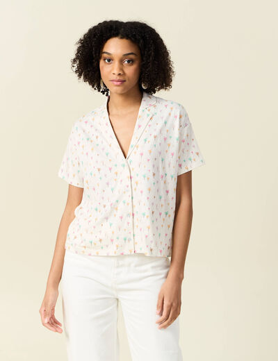 T-shirt manches courtes brodé blanc femme