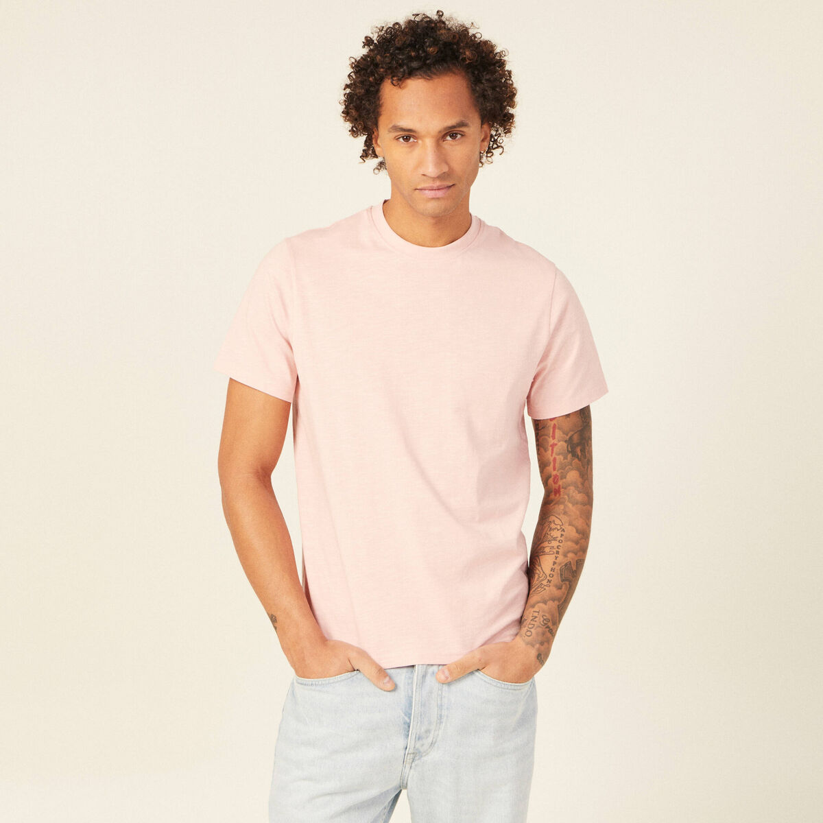 T-shirt éco-responsable rose clair homme
