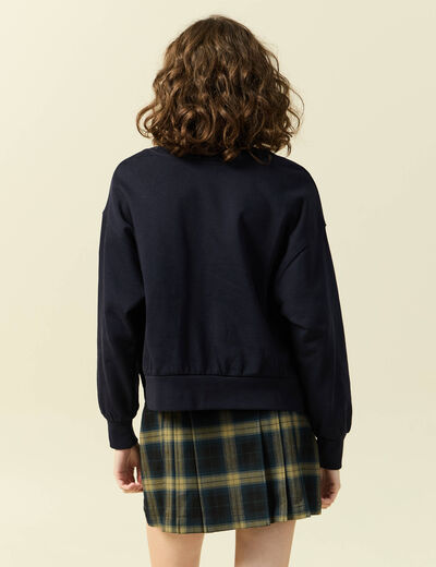 Sweat oversize col v manches longues bleu fonc&eacute; femme