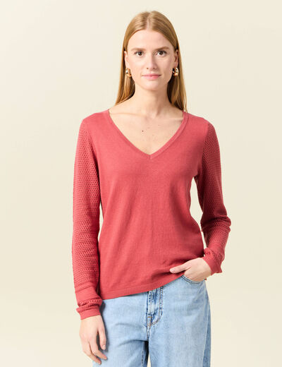 Pull à manches longues rose framboise femme
