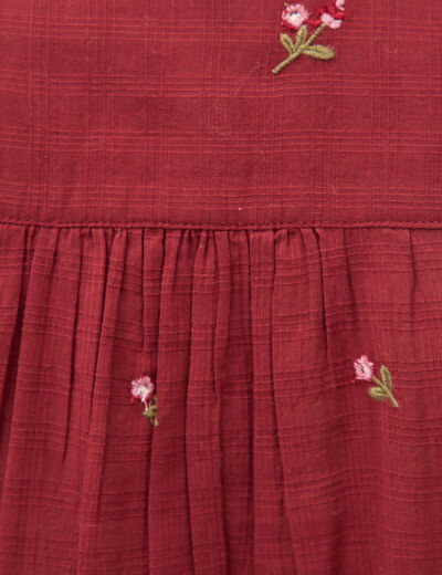 Chemise manches longues en coton brod&eacute;e bordeaux femme