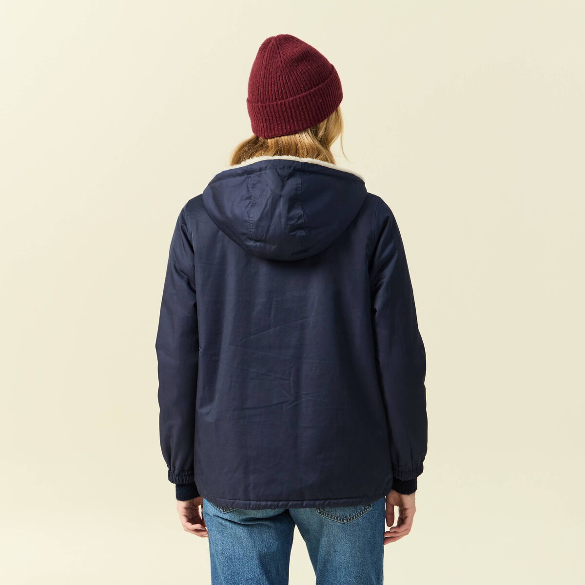 Parka r&eacute;versible bleu marine femme