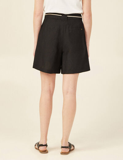 Bermuda large ceinturé noir femme