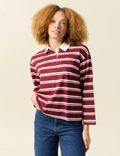 T-shirt droit manches longues en coton bordeaux femme