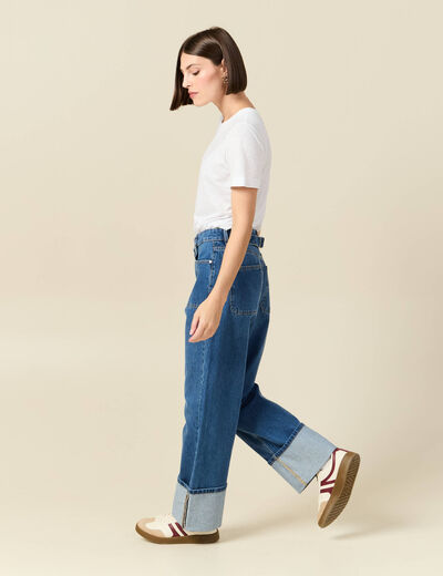 Jeans wide large taille haute denim stone femme