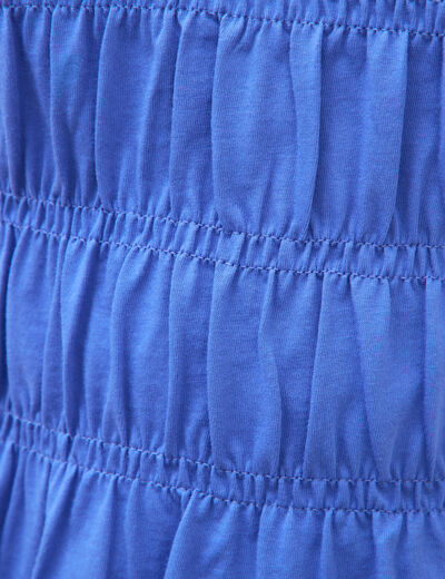T-shirt fronc&eacute; col rond manches courtes bleu electrique femme