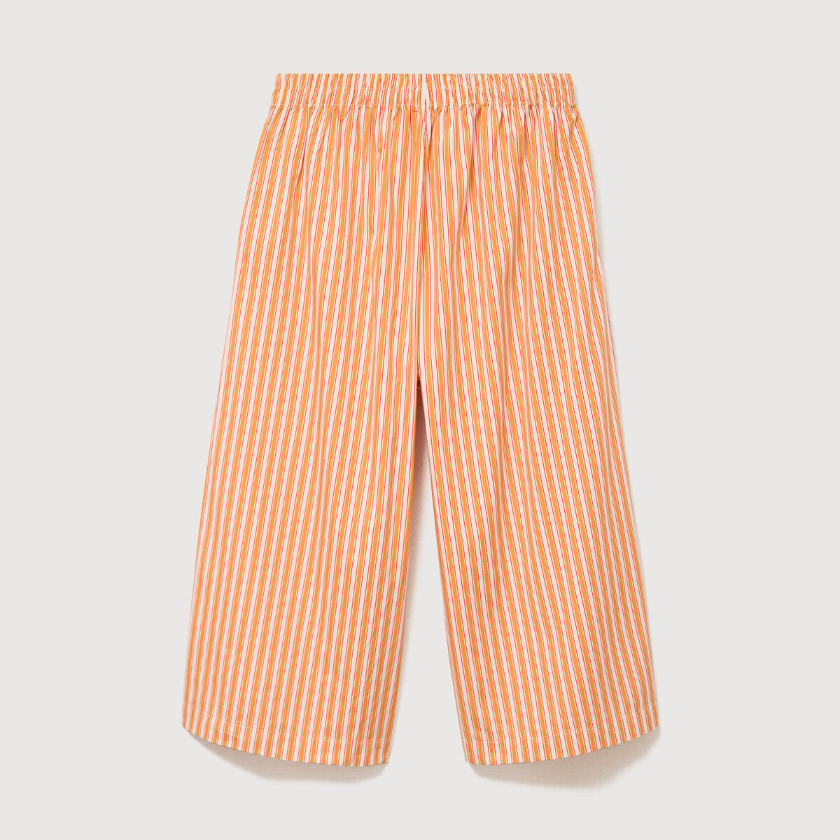 Pantalon large taille haute 3/4 en coton orange abricot femme