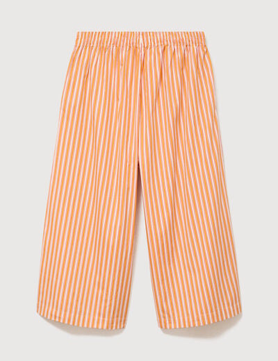 Pantalon large taille haute 3/4 en coton orange abricot femme
