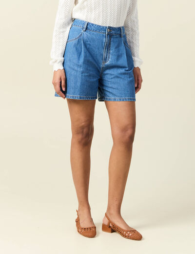 Short droit en jean à pinces denim baby bleu femme