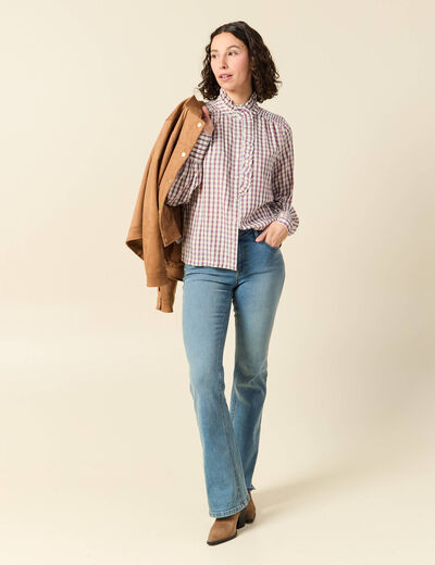 Chemise manches longues col montant marron cognac femme