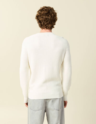 Pull col rond manches longues en coton ecru homme