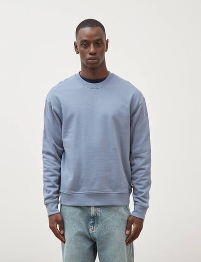 Sweat col rond manches longues en coton bleu gris homme
