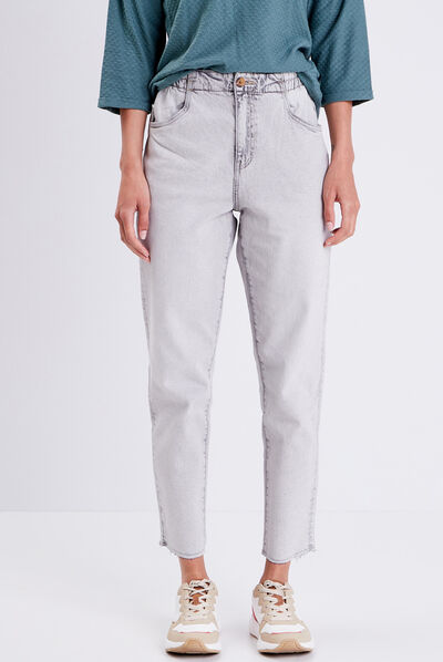Jeans mom taille haute denim snow gris femme