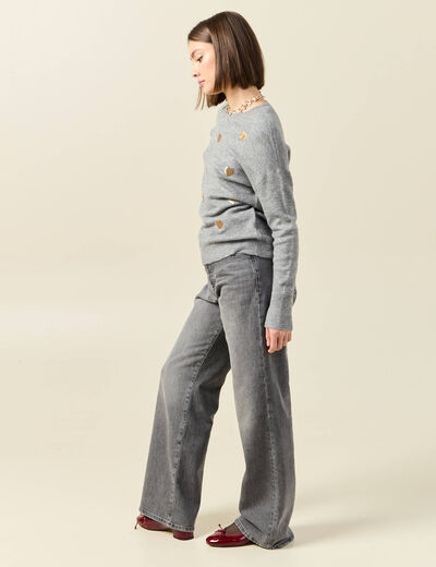 Pull manches longues sequins gris clair femme