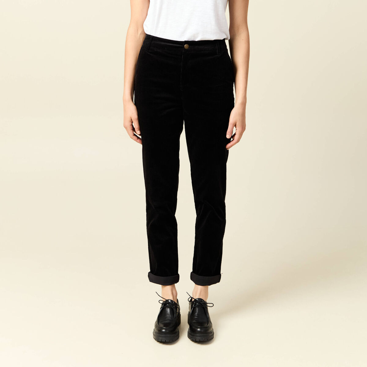 Pantalon large 7/8&egrave;me taille haute noir femme