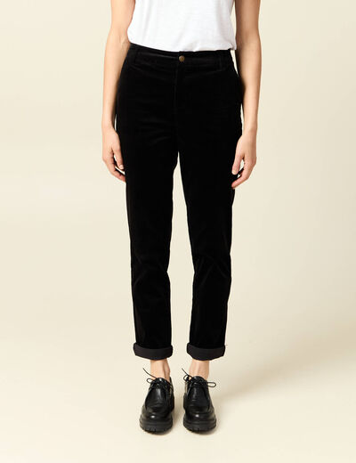 Pantalon large 7/8&egrave;me taille haute noir femme