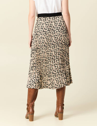 Jupe midi évasée plissée noir femme