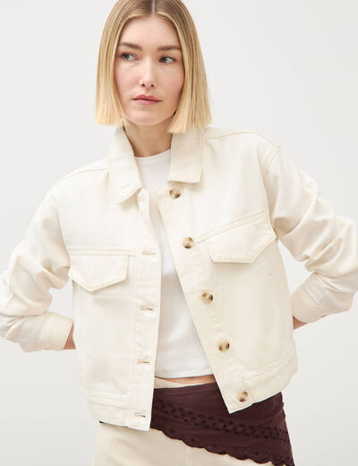 Blouson oversize manches longues denim blanc femme