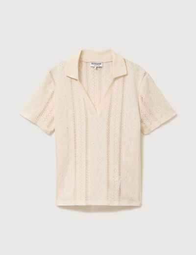 Polo ajust&eacute; manches courtes dentelle ivoire femme