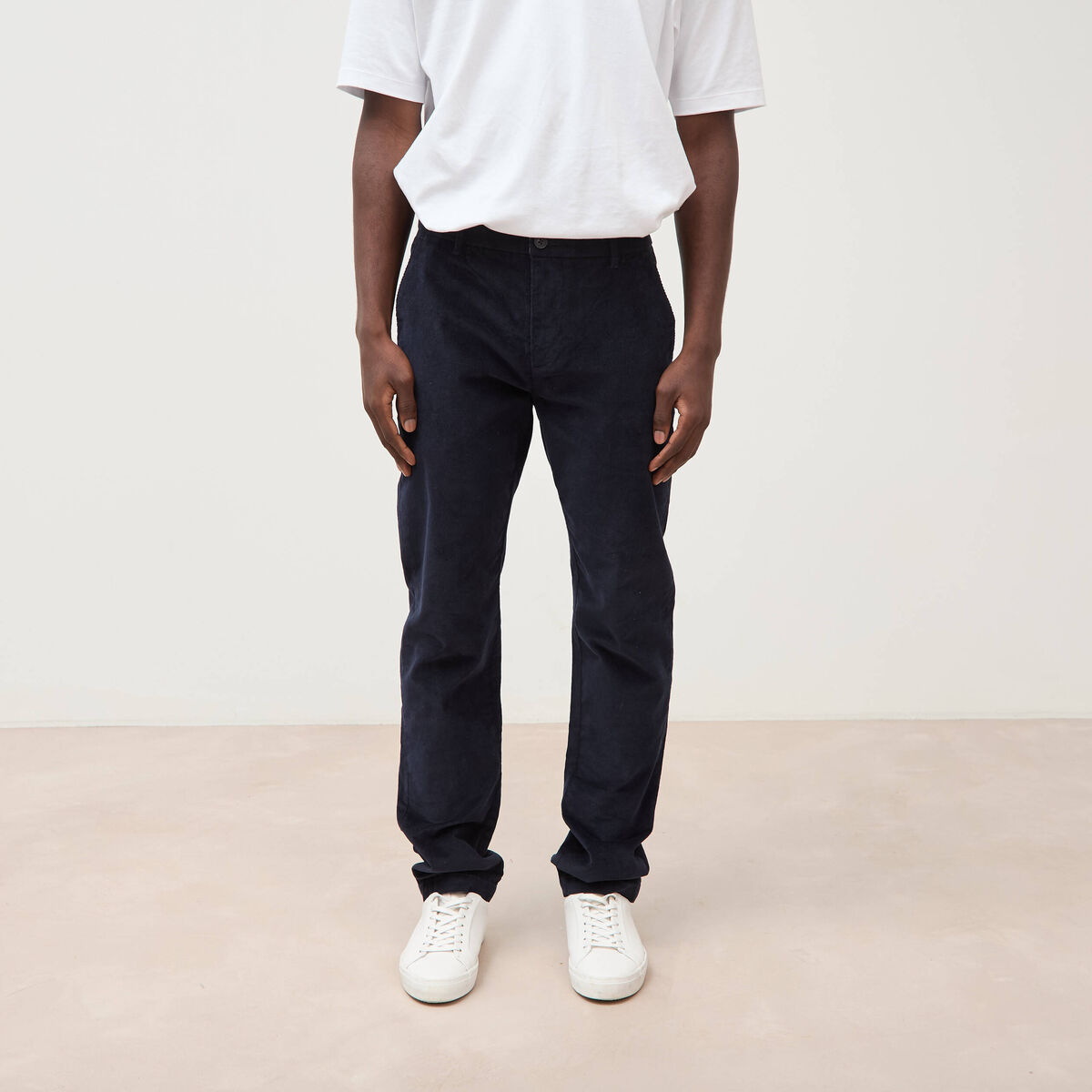 Pantalon straight velours longueur 32 bleu marine homme