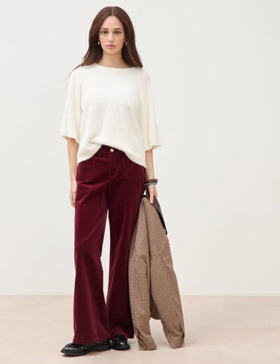 Pull droit manches 3/4 col rond ecru femme