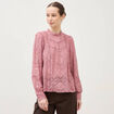 Blouse cintr&eacute;e dentelle manches longues vieux rose femme