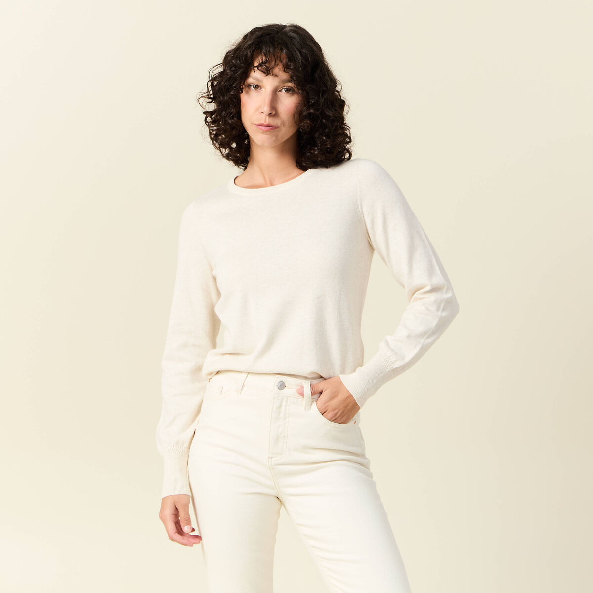 Pull manches longues creme femme