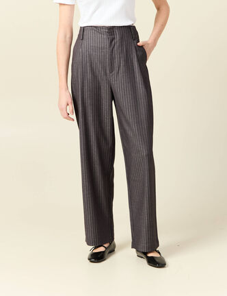 Pantalon large taille haute gris foncé femme