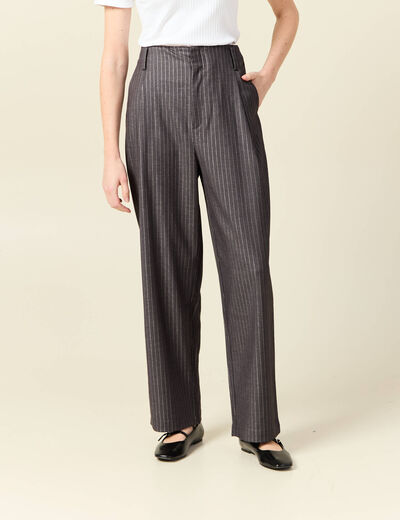 Pantalon large taille haute gris foncé femme