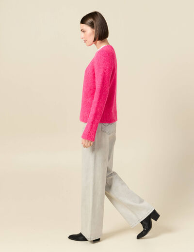 Pull manches longues col rond rose femme
