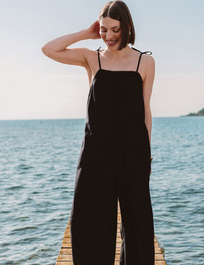 Combinaison salopette col carr&eacute; noir femme